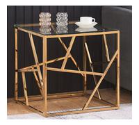 (Gold) Glass and Metal Square End Table Side Table In Gold Or Silver