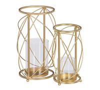 Gold Glass Candle Holder Metal 17 x 17 x 30 cm (2 Units)