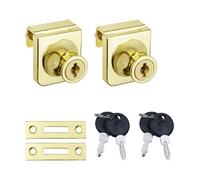 Gold Glass Door Lock, No Drill Showcase Cabinet Locks for 0.2-0.3 Inch Thick, Single Door Display Lock with Separate Key, Fits Glass Cabinet, Show Case or Window, 2Pcs