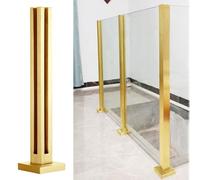 Gold Glass Railing Post 24" 47" Brushed Square Balustrade Socket Custom Height Glass Guardrail Posts for Plastic Planks Durable Gold Corner Post H 100cm/39.4"