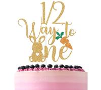 Gold Glitter 1/2 Way to One Cake Topper, Spring Bunny Sweet 6 Months Décor, Easter Rabbit Themed Baby Shower Baby's Half Birthday Party Decorations Supplies