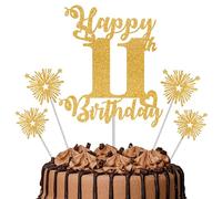 Gold Glitter 11th Birthday Cake Topper Set - 5 Piece Premium Glitter Birthday Decoration & Party Supplies for Men, Women & Kids - 11th Birthday