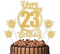 Gold Glitter 23rd Birthday Cake Topper Set with Sparkle Picks - Happy Birthday Cake Decorations for Cake Smash, Milestone Parties & Dessert Table Décor