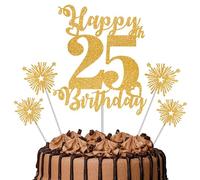Gold Glitter 25th Birthday Cake Topper Set - 5 Piece Premium Glitter Birthday Decoration & Party Supplies for Men, Women & Kids - 25th Birthday