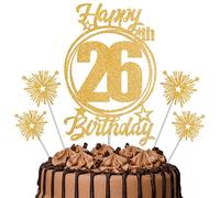 Gold Glitter 26th Birthday Cake Topper Set with Sparkle Picks - Happy Birthday Cake Decorations for Cake Smash, Milestone Parties & Dessert Table Décor