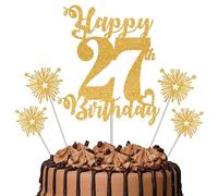 Gold Glitter 27th Birthday Cake Topper Set - 5 Piece Premium Glitter Birthday Decoration & Party Supplies for Men, Women & Kids - 27th Birthday