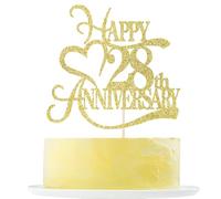 Gold Glitter 28th Anniversary Cake Topper - 28 Wedding Anniversary Party Decoration Ideas, 28th Birthday Party Decorations
