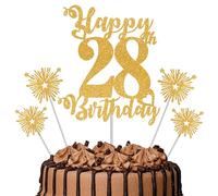 Gold Glitter 28th Birthday Cake Topper Set - 5 Piece Premium Glitter Birthday Decoration & Party Supplies for Men, Women & Kids - 28th Birthday