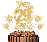 Gold Glitter 29th Birthday Cake Topper Set with Sparkle Picks - Happy Birthday Cake Decorations for Cake Smash, Milestone Parties & Dessert Table Décor