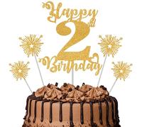 Gold Glitter 2nd Birthday Cake Topper Set - 5 Piece Premium Glitter Birthday Decoration & Party Supplies for Men, Women & Kids - 2nd Birthday