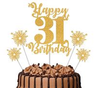 Gold Glitter 31st Birthday Cake Topper Set - 5 Piece Premium Glitter Birthday Decoration & Party Supplies for Men, Women & Kids - 31st Birthday