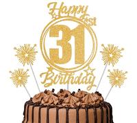 Gold Glitter 31st Birthday Cake Topper Set with Sparkle Picks - Happy Birthday Cake Decorations for Cake Smash, Milestone Parties & Dessert Table Décor