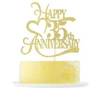 Gold Glitter 35th Anniversary Cake Topper - 35th Wedding & Birthday Party Decoration Ideas