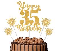 Gold Glitter 35th Birthday Cake Topper Set - 5 Piece Premium Glitter Birthday Decoration & Party Supplies for Men, Women & Kids - 35th Birthday