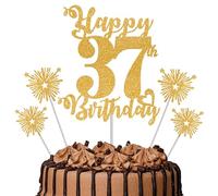 Gold Glitter 37th Birthday Cake Topper Set - 5 Piece Premium Glitter Birthday Decoration & Party Supplies for Men, Women & Kids - 37th Birthday
