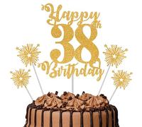 Gold Glitter 38th Birthday Cake Topper Set - 5 Piece Premium Glitter Birthday Decoration & Party Supplies for Men, Women & Kids - 38th Birthday