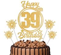Gold Glitter 39th Birthday Cake Topper Set with Sparkle Picks - Happy Birthday Cake Decorations for Cake Smash, Milestone Parties & Dessert Table Décor