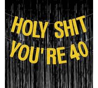 Gold Glitter 40th Birthday Banner - Funny "Holy Shit You're 40" Sign, Happy 40th Birthday Banner Decorations for Men & Women - Party Wall Decor (COLOR:40th)
