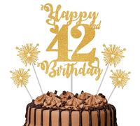 Gold Glitter 42nd Birthday Cake Topper Set - 5 Piece Premium Glitter Birthday Decoration & Party Supplies for Men, Women & Kids - 42nd Birthday