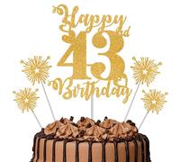 Gold Glitter 43rd Birthday Cake Topper Set - 5 Piece Premium Glitter Birthday Decoration & Party Supplies for Men, Women & Kids - 43rd Birthday