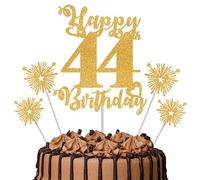 Gold Glitter 44th Birthday Cake Topper Set - 5 Piece Premium Glitter Birthday Decoration & Party Supplies for Men, Women & Kids - 44th Birthday