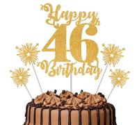 Gold Glitter 46th Birthday Cake Topper Set - 5 Piece Premium Glitter Birthday Decoration & Party Supplies for Men, Women & Kids - 46th Birthday
