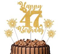 Gold Glitter 47th Birthday Cake Topper Set - 5 Piece Premium Glitter Birthday Decoration & Party Supplies for Men, Women & Kids - 47th Birthday