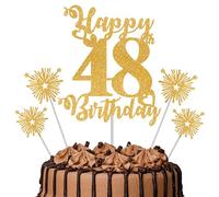 Gold Glitter 48th Birthday Cake Topper Set - 5 Piece Premium Glitter Birthday Decoration & Party Supplies for Men, Women & Kids - 48th Birthday