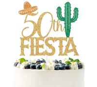 Gold Glitter 50th Fiesta Cake Topper, Felices 50 años/Dios To My 40s, Mexican Chili Themed 50th Birthday Party Decorations Supplies