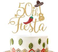 Gold Glitter 50th Fiesta Cake Topper, Taco Bout 50 Birthday Decor, Chili Mexican Summer Fiesta 50th Birthday Party Decoration Supplies