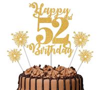Gold Glitter 52nd Birthday Cake Topper Set - 5 Piece Premium Glitter Birthday Decoration & Party Supplies for Men, Women & Kids - 52nd Birthday