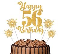 Gold Glitter 56th Birthday Cake Topper Set - 5 Piece Premium Glitter Birthday Decoration & Party Supplies for Men, Women & Kids - 56th Birthday