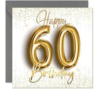 Gold Glitter 60th Birthday Card for Mens & Womens Classic 60 Balloon Number Card