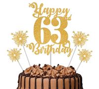 Gold Glitter 63rd Birthday Cake Topper Set - 5 Piece Premium Glitter Birthday Decoration & Party Supplies for Men, Women & Kids - 63rd Birthday