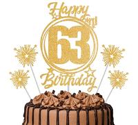 Gold Glitter 63rd Birthday Cake Topper Set with Sparkle Picks - Happy Birthday Cake Decorations for Cake Smash, Milestone Parties & Dessert Table Décor