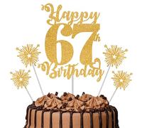 Gold Glitter 67th Birthday Cake Topper Set - 5 Piece Premium Glitter Birthday Decoration & Party Supplies for Men, Women & Kids - 67th Birthday