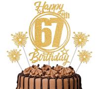 Gold Glitter 67th Birthday Cake Topper Set with Sparkle Picks - Happy Birthday Cake Decorations for Cake Smash, Milestone Parties & Dessert Table Décor