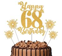 Gold Glitter 68th Birthday Cake Topper Set - 5 Piece Premium Glitter Birthday Decoration & Party Supplies for Men, Women & Kids - 68th Birthday