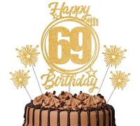 Gold Glitter 69th Birthday Cake Topper Set with Sparkle Picks - Happy Birthday Cake Decorations for Cake Smash, Milestone Parties & Dessert Table Décor