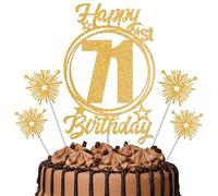 Gold Glitter 71st Birthday Cake Topper Set with Sparkle Picks - Happy Birthday Cake Decorations for Cake Smash, Milestone Parties & Dessert Table Décor