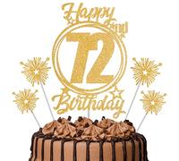 Gold Glitter 72nd Birthday Cake Topper Set with Sparkle Picks - Happy Birthday Cake Decorations for Cake Smash, Milestone Parties & Dessert Table Décor