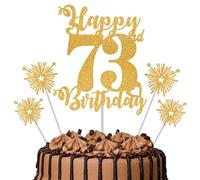 Gold Glitter 73rd Birthday Cake Topper Set - 5 Piece Premium Glitter Birthday Decoration & Party Supplies for Men, Women & Kids - 73rd Birthday