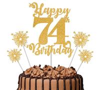 Gold Glitter 74th Birthday Cake Topper Set - 5 Piece Premium Glitter Birthday Decoration & Party Supplies for Men, Women & Kids - 74th Birthday