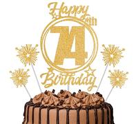Gold Glitter 74th Birthday Cake Topper Set with Sparkle Picks - Happy Birthday Cake Decorations for Cake Smash, Milestone Parties & Dessert Table Décor
