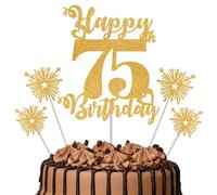 Gold Glitter 75th Birthday Cake Topper Set - 5 Piece Premium Glitter Birthday Decoration & Party Supplies for Men, Women & Kids - 75th Birthday