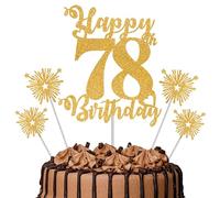 Gold Glitter 78th Birthday Cake Topper Set - 5 Piece Premium Glitter Birthday Decoration & Party Supplies for Men, Women & Kids - 78th Birthday