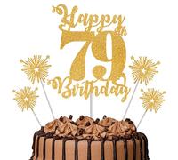 Gold Glitter 79th Birthday Cake Topper Set - 5 Piece Premium Glitter Birthday Decoration & Party Supplies for Men, Women & Kids - 79th Birthday