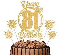 Gold Glitter 81st Birthday Cake Topper Set with Sparkle Picks - Happy Birthday Cake Decorations for Cake Smash, Milestone Parties & Dessert Table Décor