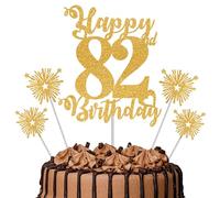 Gold Glitter 82nd Birthday Cake Topper Set - 5 Piece Premium Glitter Birthday Decoration & Party Supplies for Men, Women & Kids - 82nd Birthday