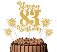 Gold Glitter 83rd Birthday Cake Topper Set - 5 Piece Premium Glitter Birthday Decoration & Party Supplies for Men, Women & Kids - 83rd Birthday